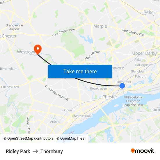 Ridley Park to Thornbury map