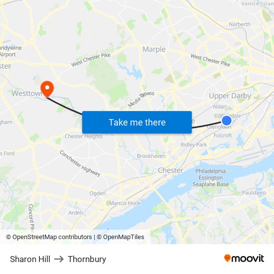 Sharon Hill to Thornbury map