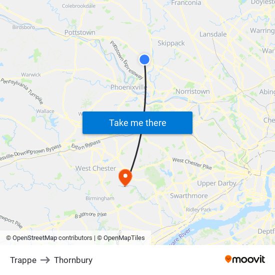 Trappe to Thornbury map