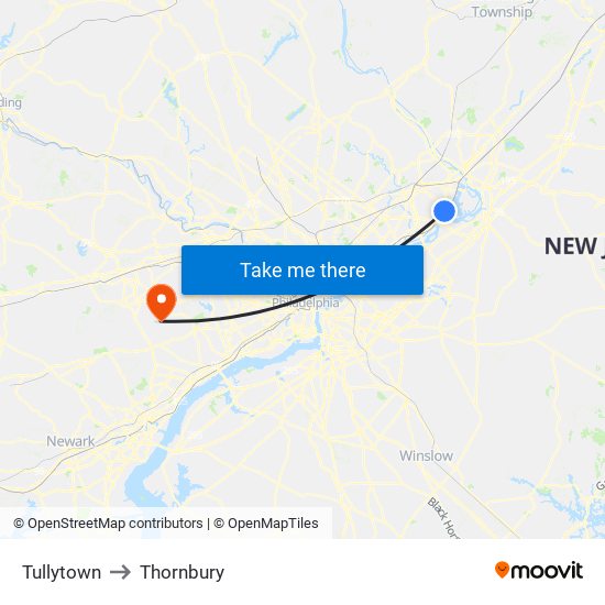 Tullytown to Thornbury map