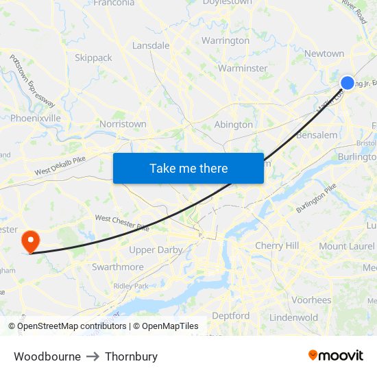 Woodbourne to Thornbury map