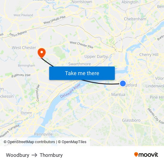 Woodbury to Thornbury map