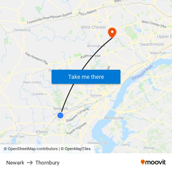 Newark to Thornbury map