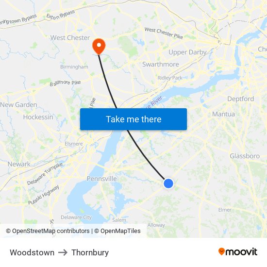 Woodstown to Thornbury map