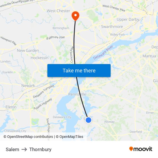 Salem to Thornbury map