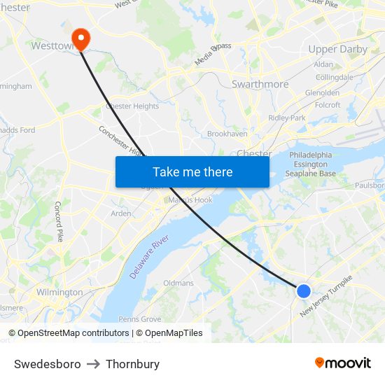 Swedesboro to Thornbury map