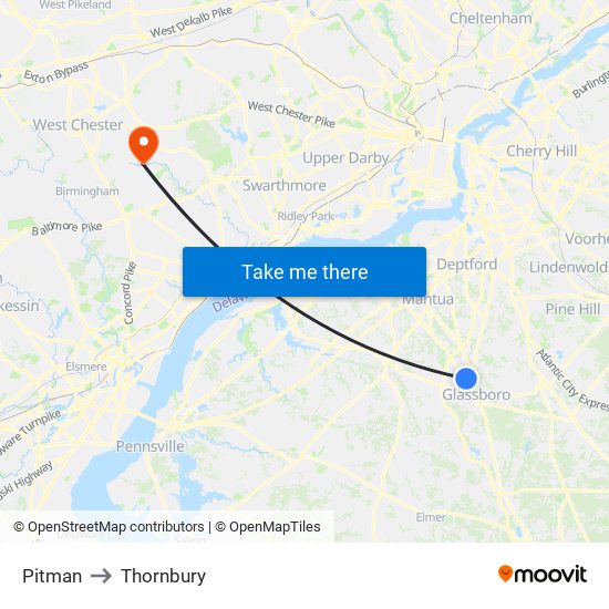 Pitman to Thornbury map