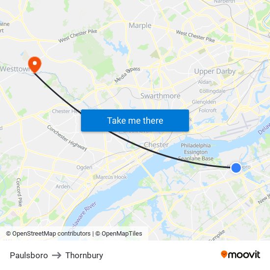 Paulsboro to Thornbury map