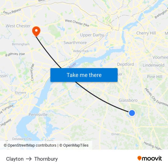 Clayton to Thornbury map