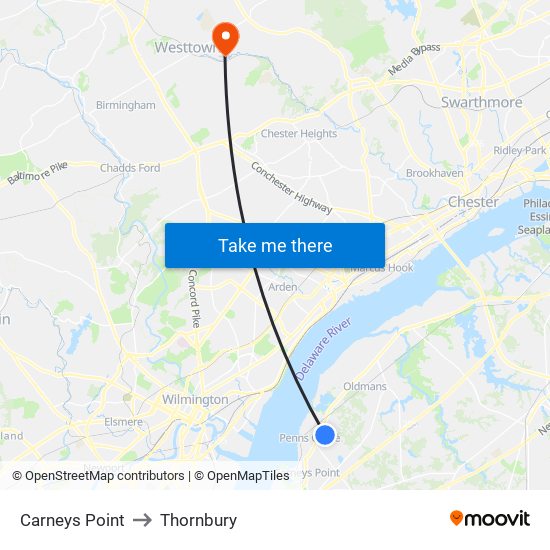 Carneys Point to Thornbury map