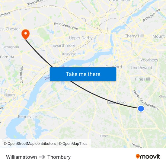 Williamstown to Thornbury map
