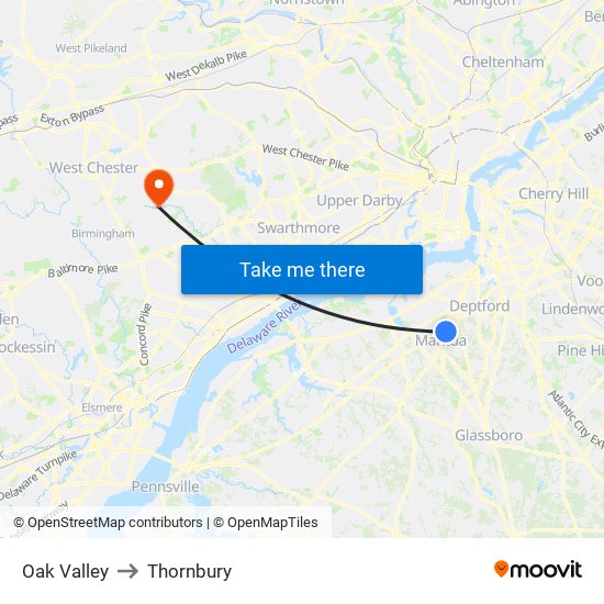 Oak Valley to Thornbury map