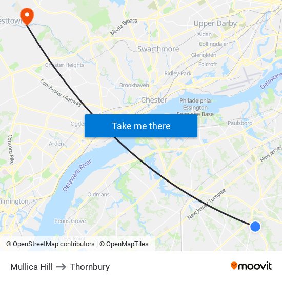 Mullica Hill to Thornbury map