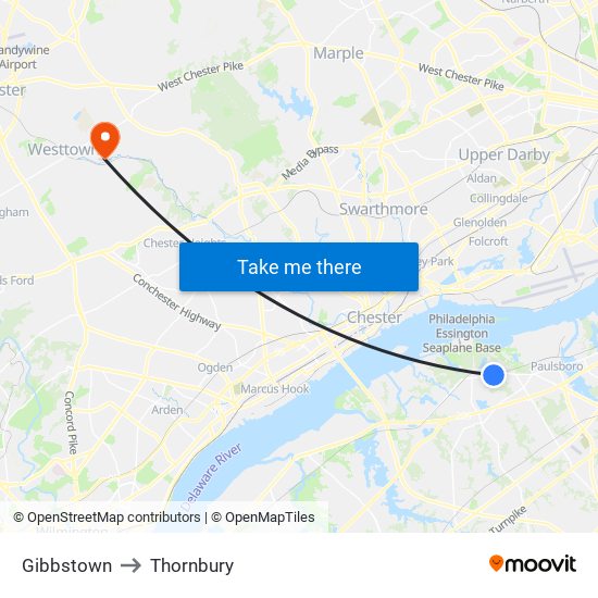 Gibbstown to Thornbury map