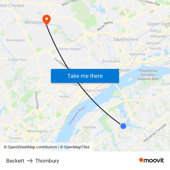 Beckett to Thornbury map