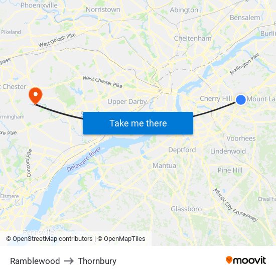 Ramblewood to Thornbury map