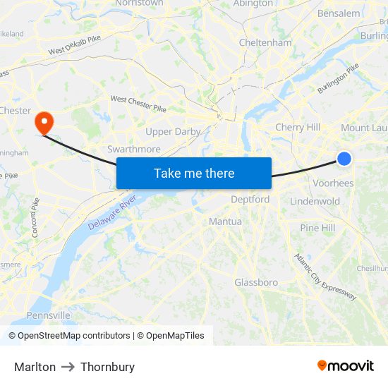 Marlton to Thornbury map