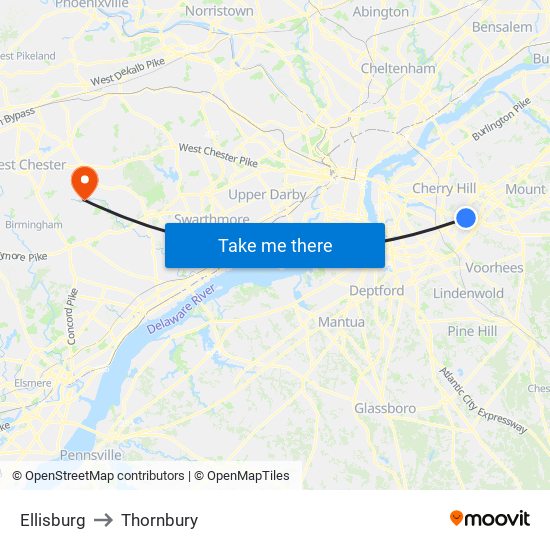 Ellisburg to Thornbury map