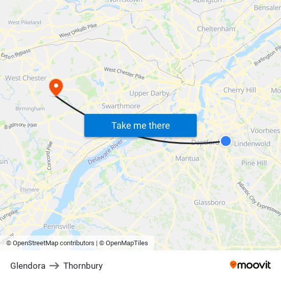 Glendora to Thornbury map