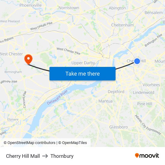 Cherry Hill Mall to Thornbury map