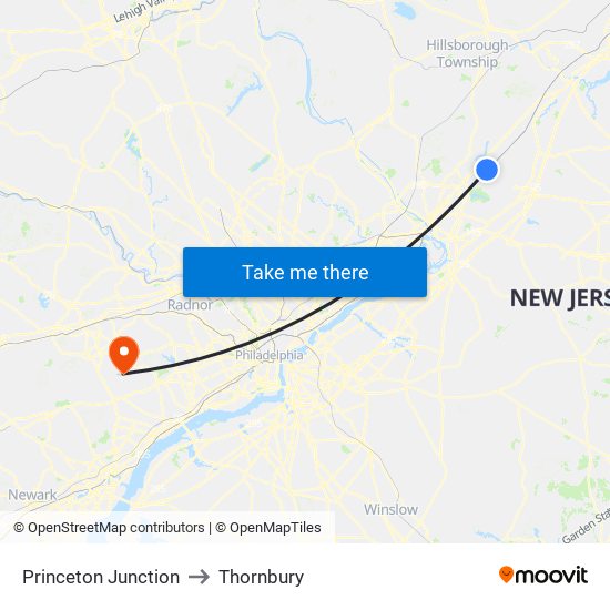Princeton Junction to Thornbury map