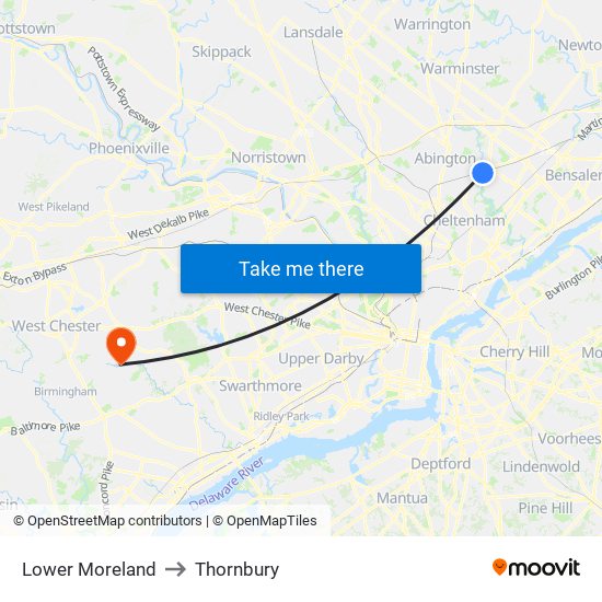 Lower Moreland to Thornbury map