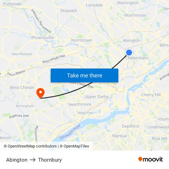 Abington to Thornbury map