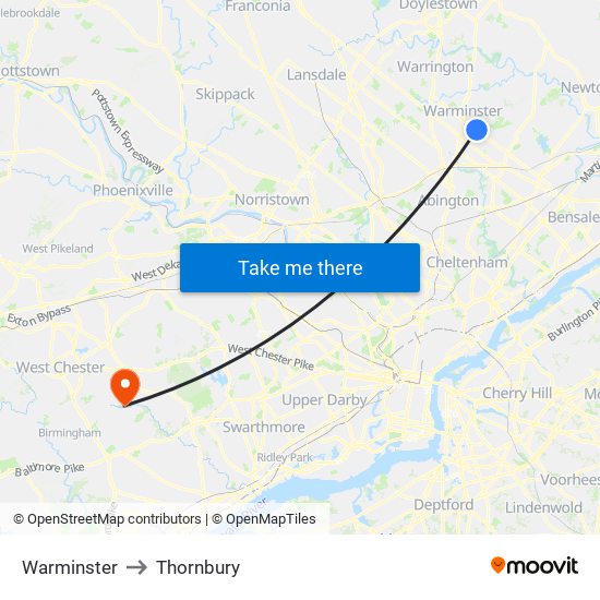 Warminster to Thornbury map