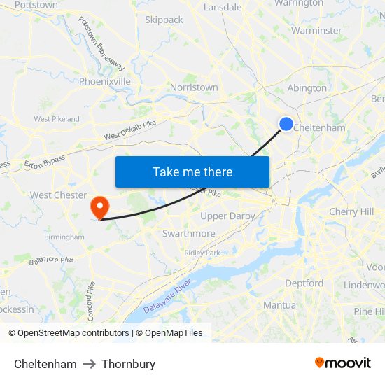 Cheltenham to Thornbury map