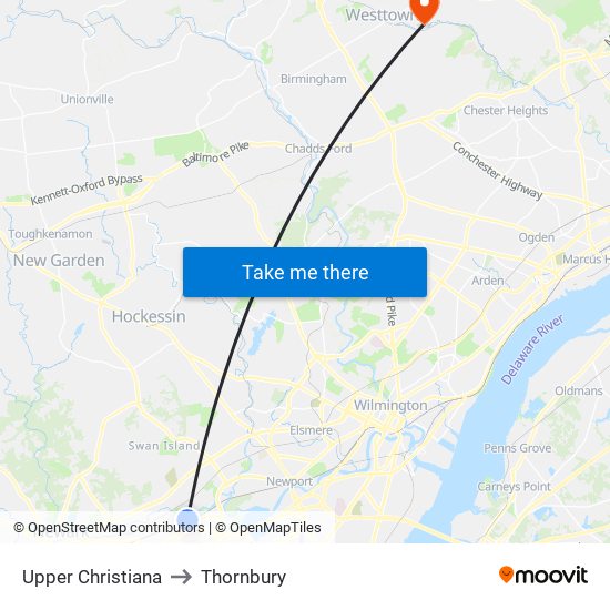Upper Christiana to Thornbury map