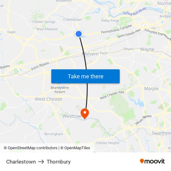 Charlestown to Thornbury map