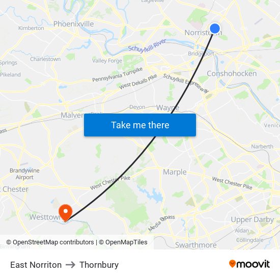 East Norriton to Thornbury map