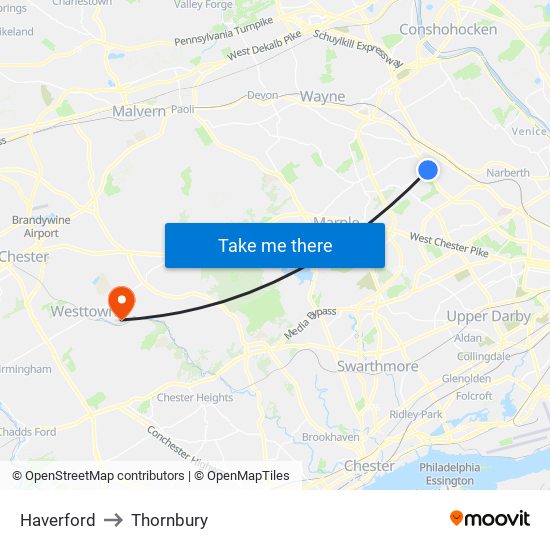 Haverford to Thornbury map