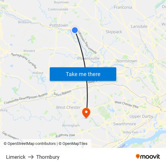 Limerick to Thornbury map