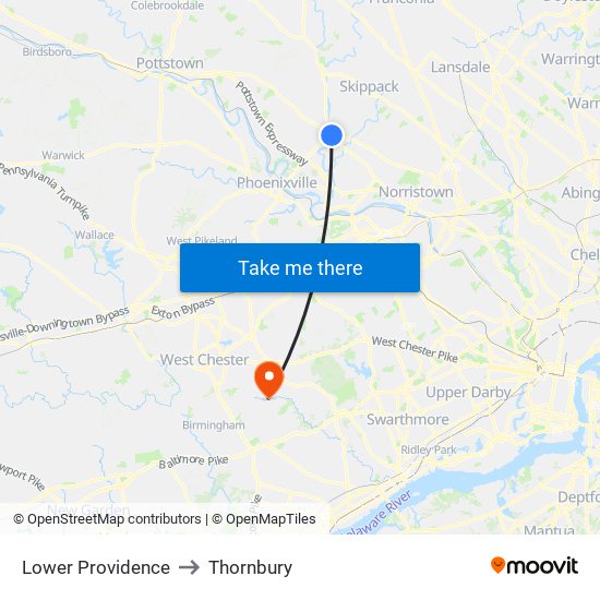Lower Providence to Thornbury map