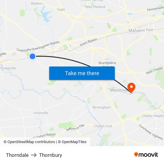 Thorndale to Thornbury map