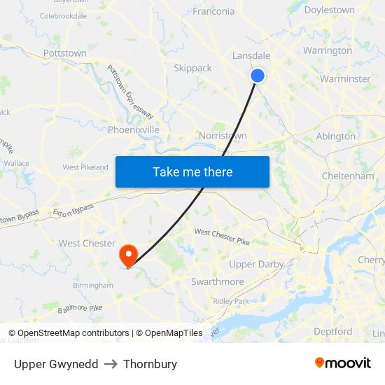 Upper Gwynedd to Thornbury map