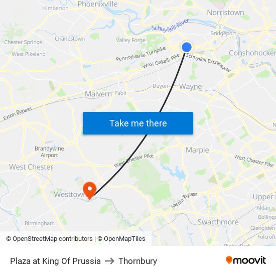 Plaza at King Of Prussia to Thornbury map