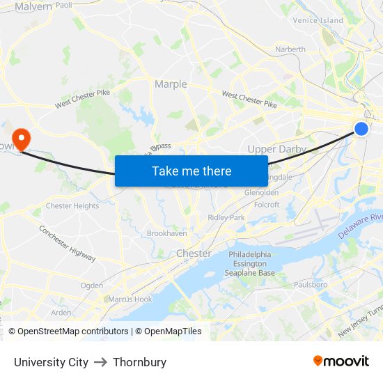 University City to Thornbury map