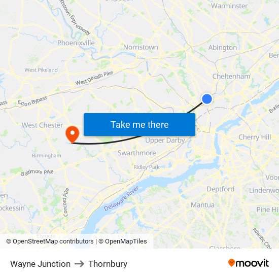 Wayne Junction to Thornbury map