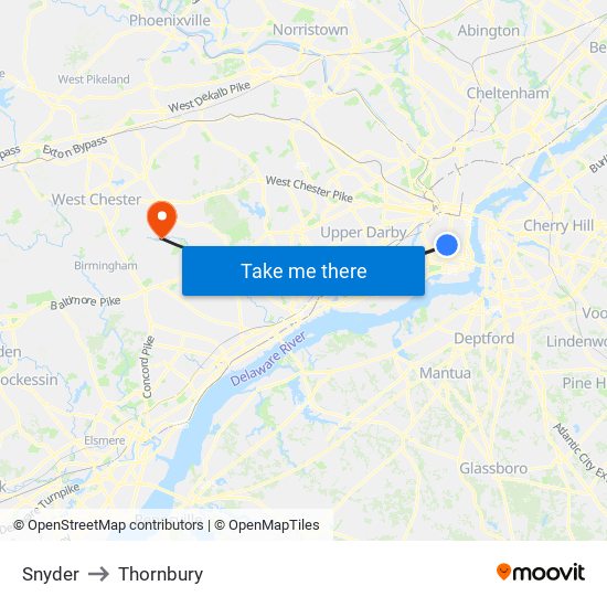 Snyder to Thornbury map