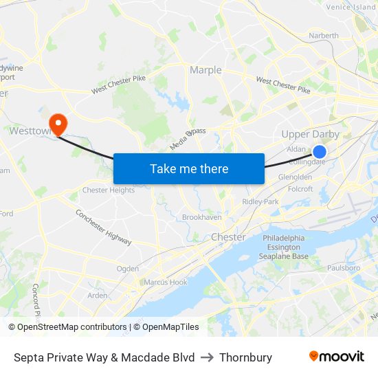 Septa Private Way & Macdade Blvd to Thornbury map