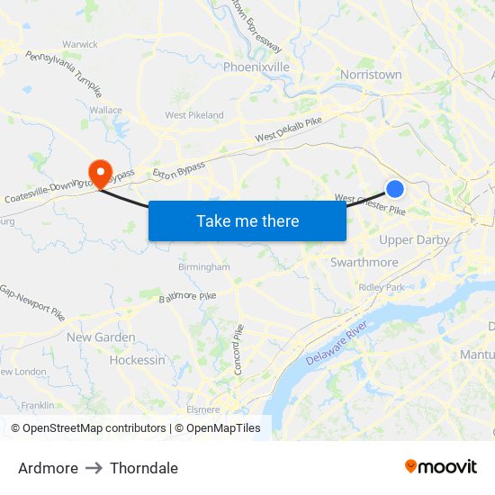 Ardmore to Thorndale map