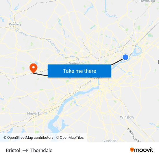 Bristol to Thorndale map