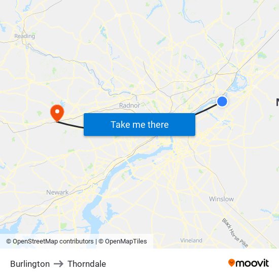 Burlington to Thorndale map