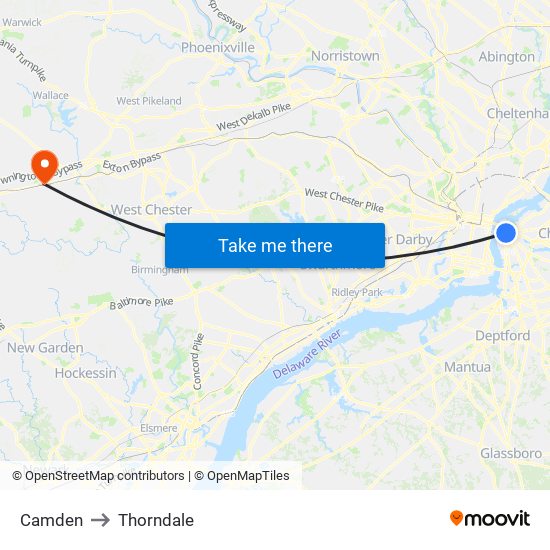 Camden to Thorndale map