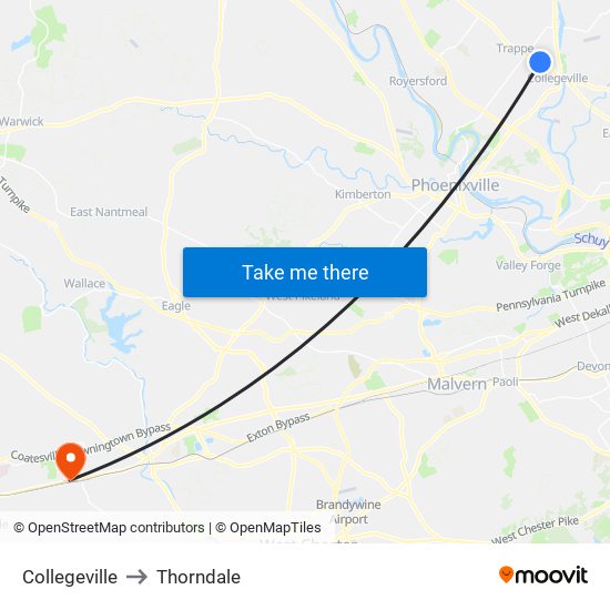 Collegeville to Thorndale map