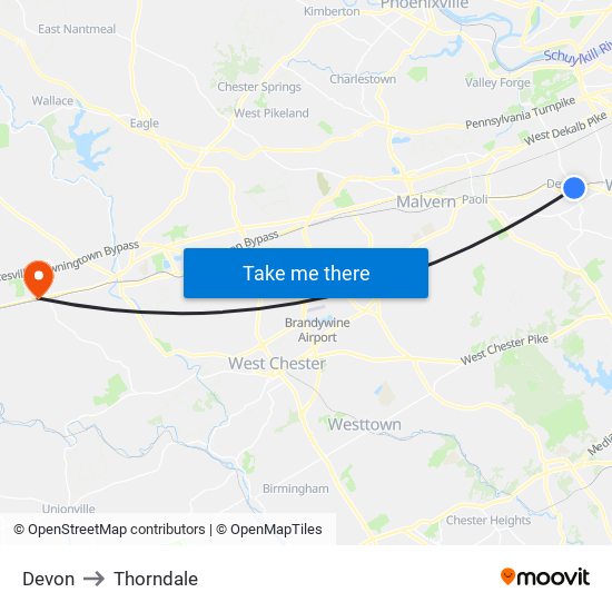 Devon to Thorndale map