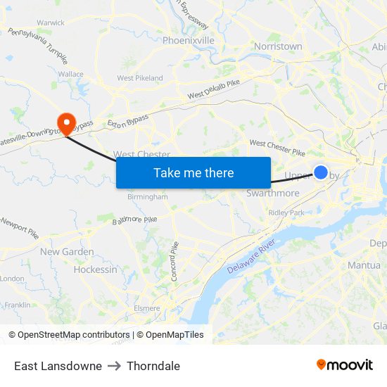 East Lansdowne to Thorndale map