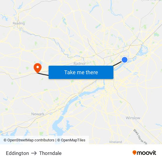 Eddington to Thorndale map